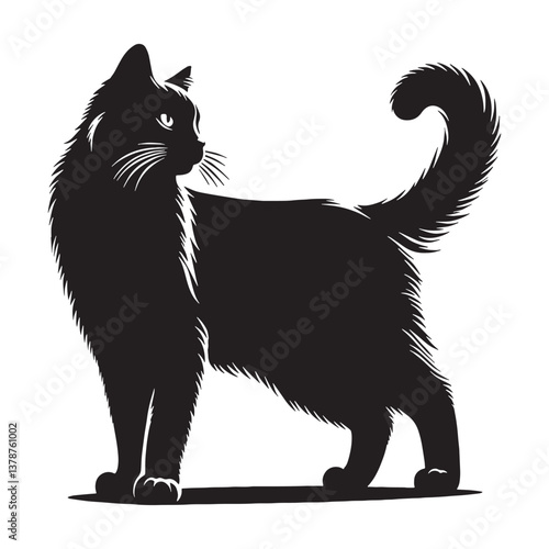 Regal Russian Blue silhouette, an embodiment of feline nobility - Russian Blue illustration - Russian Blue vector - cat silhouette

