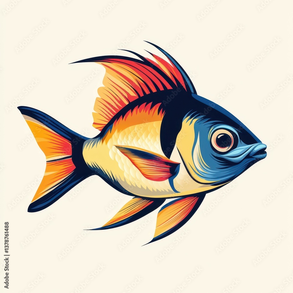 Fototapeta premium Colorful graphic illustration of a tropical fish swimming in clear water showcasing vibrant patterns and striking colors