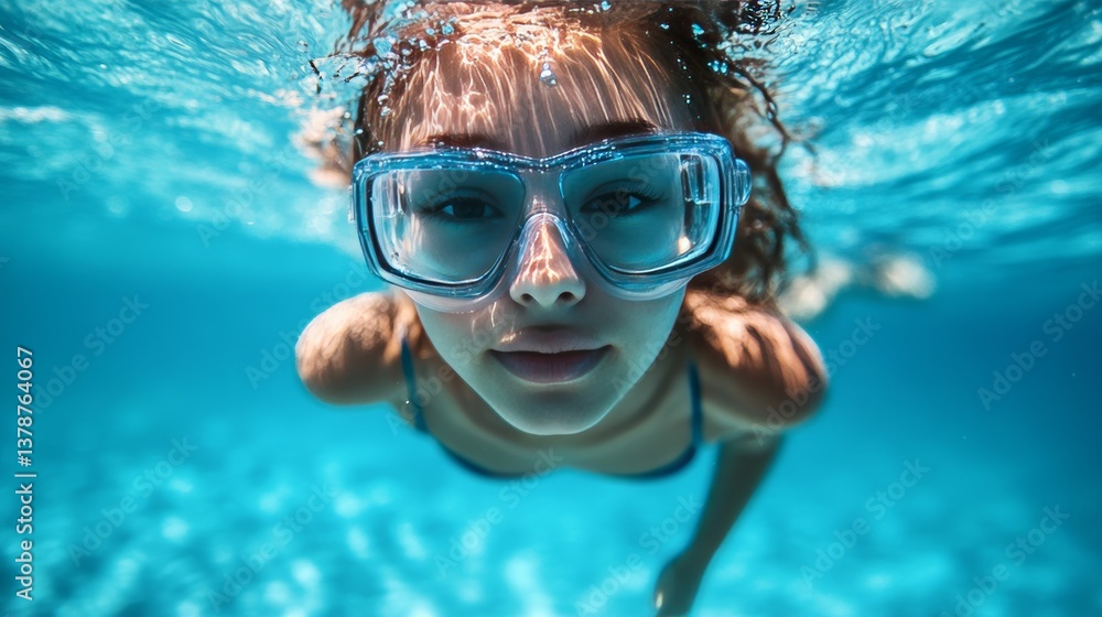 Naklejka premium A girl swims in a pool