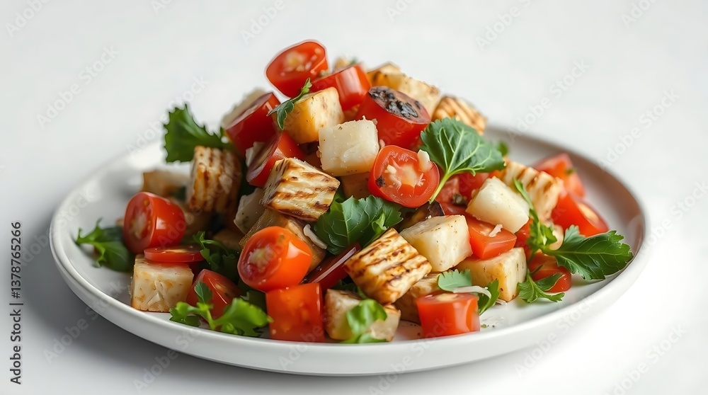 Grilled Halloumi Panzanella with Cherry Tomatoes: Mediterranean Salad Delight. Perfect for Food Photography & Recipe Inspiration. Fresh, Savory, and Delicious! Grilled Halloumi Panzanella with Cherry Tomatoes: Mediterranean Salad Delight. Perfect for Food Photography & Recipe Inspiration. Fresh, Savory, and Delicious!