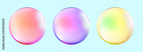 Realistic shiny rainbow ball with abstract 3D light bubble and glare effect.