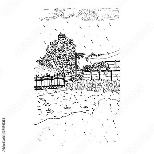 Obraz na płótnie Sketch landscape. Background with street. Hand drawn illustration. w salonie