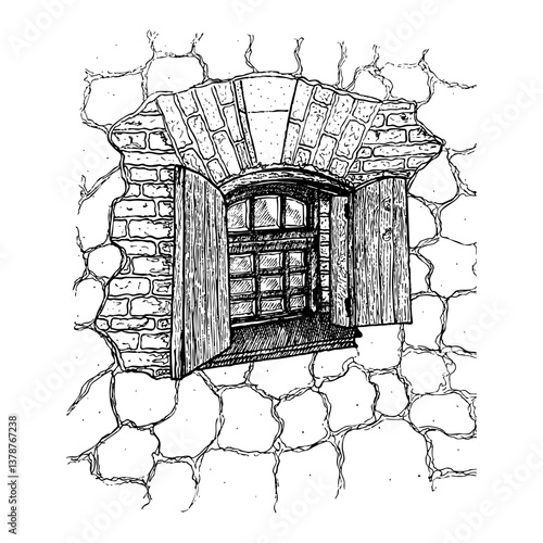 Obraz na płótnie Sketch with vintage window. Hand drawn illustration. w salonie