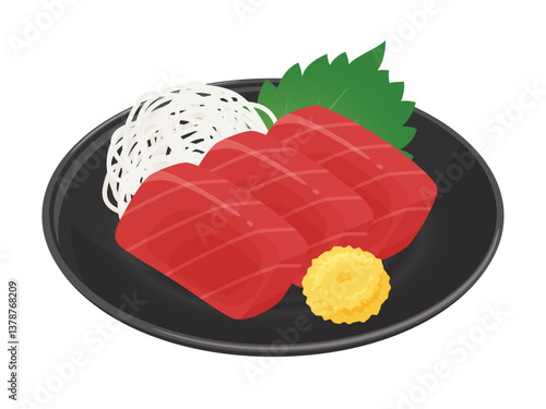 お皿に盛り付けたマグロの刺身のイラスト素材