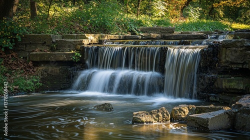 Serene waterfall cascading over rocks in lush forest setting
