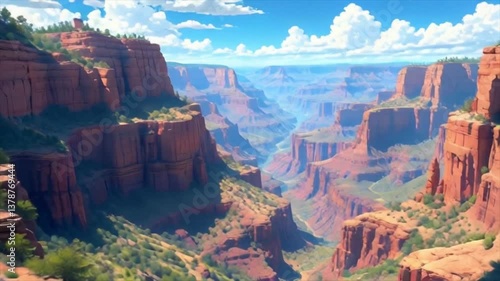 Grand Canyon panorama in anime illustration style