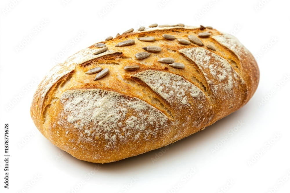 Artisan bread roll with sunflower seeds and a crunchy crust, isolated. Artisan bread roll with sunflower seeds and a crunchy crust, isolated.