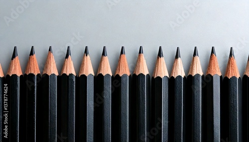 Minimalist Pencils Row – A row of identical black pencils aligned neatly