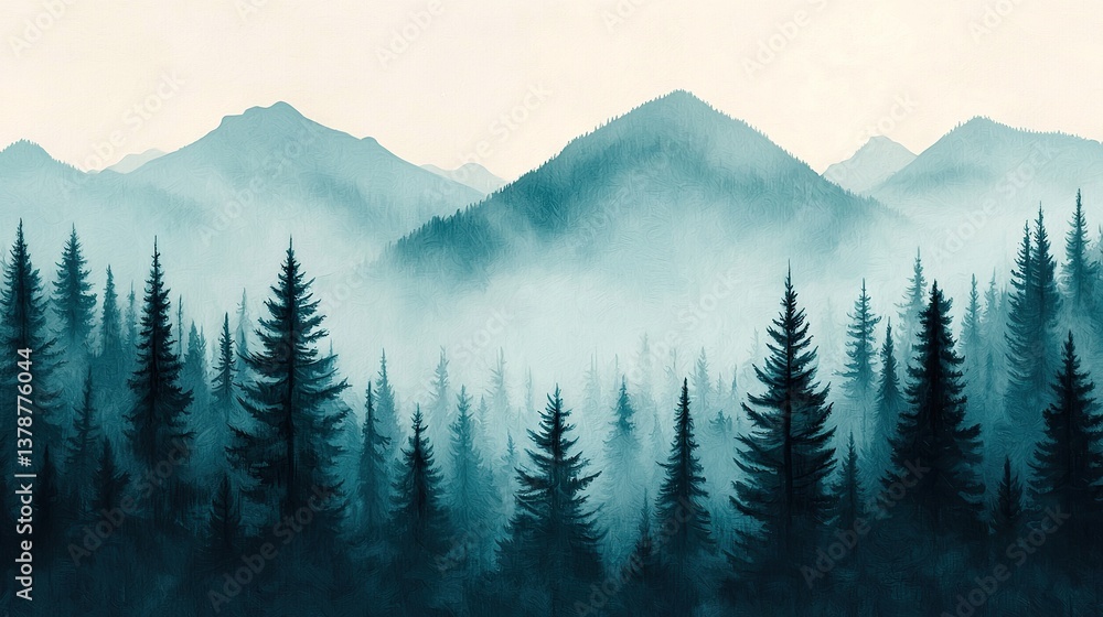 Fototapeta premium Misty forest landscape in mountainous region nature photography serene environment captivating viewpoint