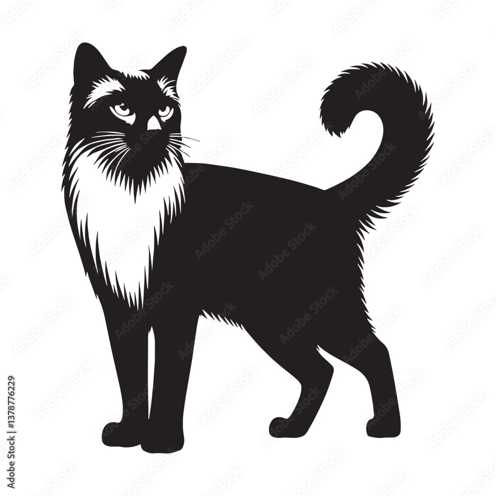 Fototapeta premium Expressive Siamese silhouette, emphasizing its dramatic face and large ears - Siamese illustration - Siamese vector - cat silhouette