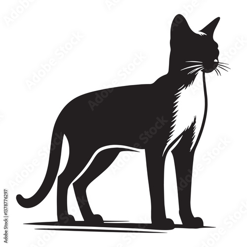 Dignified Siamese silhouette, an artistic nod to this ancient feline breed - Siamese illustration - Siamese vector - cat silhouette

