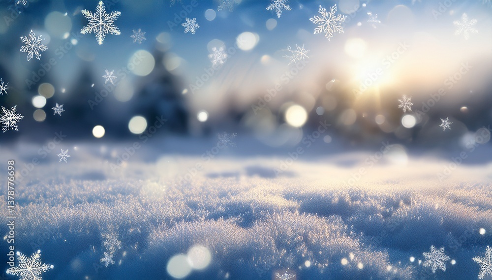 winter landscape with snowflakes and bright bokeh winter landscape with snowflakes and bright bokeh
