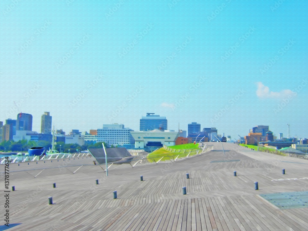 Obraz premium 横浜の港風景。大桟橋。イラスト風の写真。