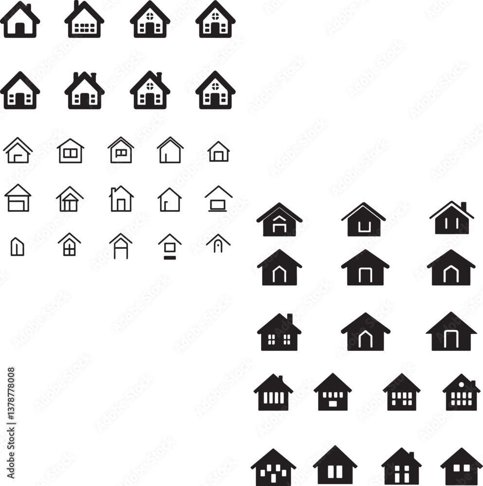 stylish home icon set – vector silhouettes for modern living spaces stylish home icon set – vector silhouettes for modern living spaces