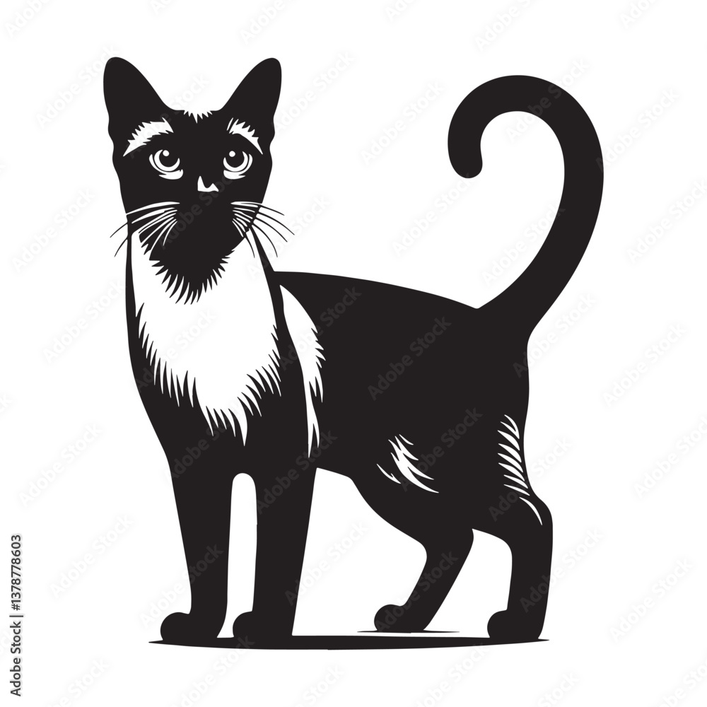 Obraz premium Stylish Siamese silhouette, an artistic and sophisticated feline representation - Siamese illustration - Siamese vector - cat silhouette