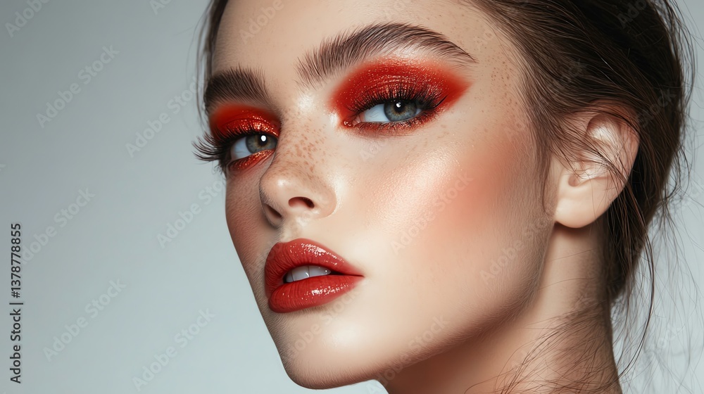 Woman with vibrant makeup and expressive features. Woman with vibrant makeup and expressive features.
