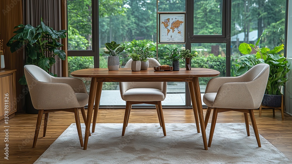 Modern dining set by large window Modern dining set by large window