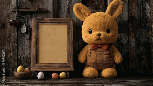 Easter Bunny plush with frame and eggs