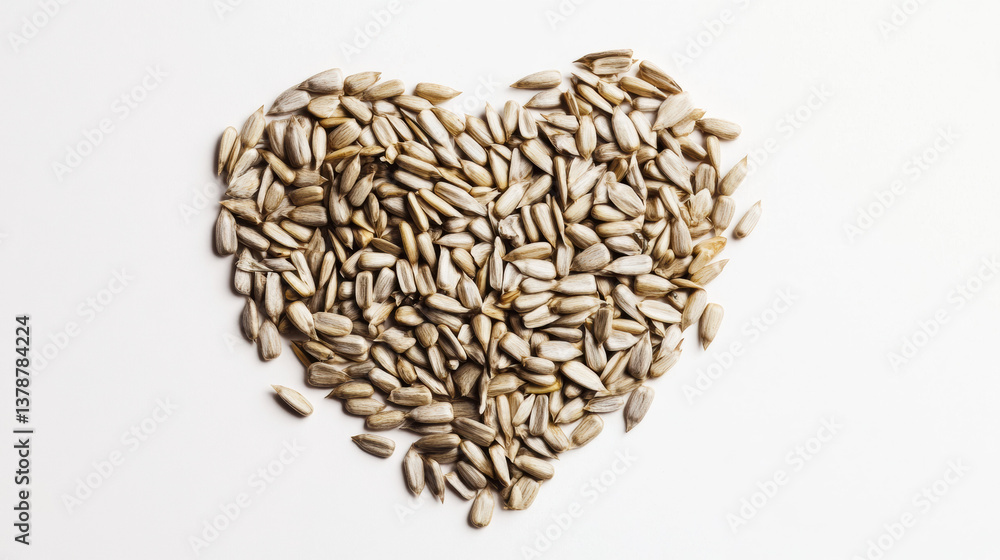Heart Shape Made of Sunflower Seeds on White Background Heart Shape Made of Sunflower Seeds on White Background