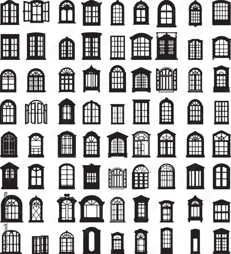 minimalist windows icon set – vector silhouettes for modern design minimalist windows icon set – vector silhouettes for modern design