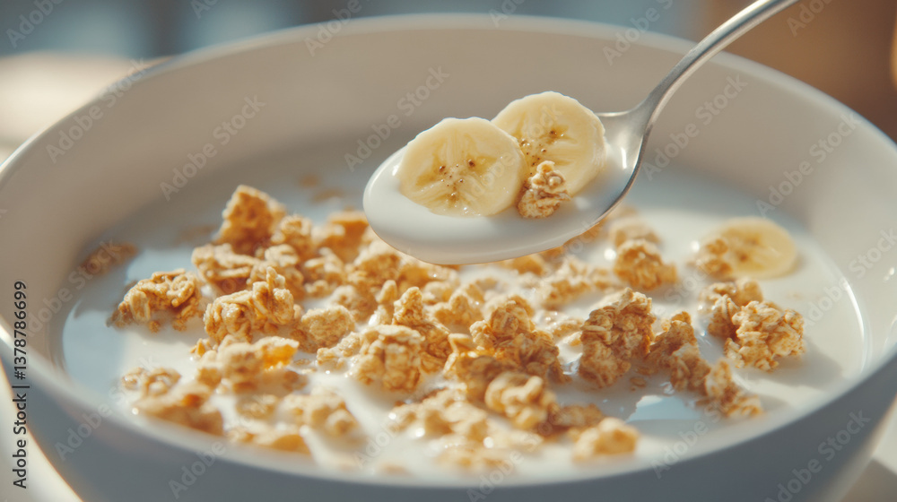 Healthy Breakfast with Cereal and Sliced Banana in a Bowl Healthy Breakfast with Cereal and Sliced Banana in a Bowl
