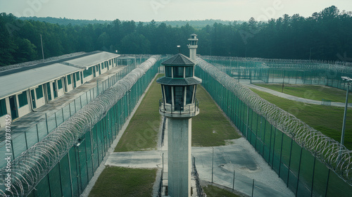 Aerial View of a Modern Correctional Facility Surrounded by Fencing