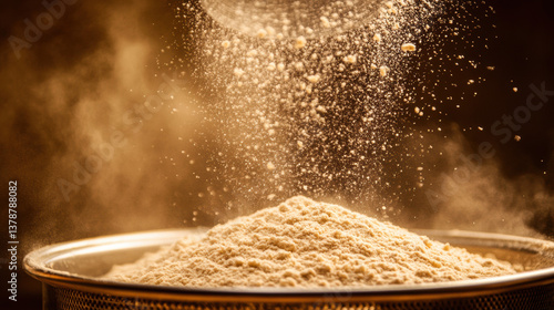Fine Quality Flour Being Sifted with Dusty Background Effects