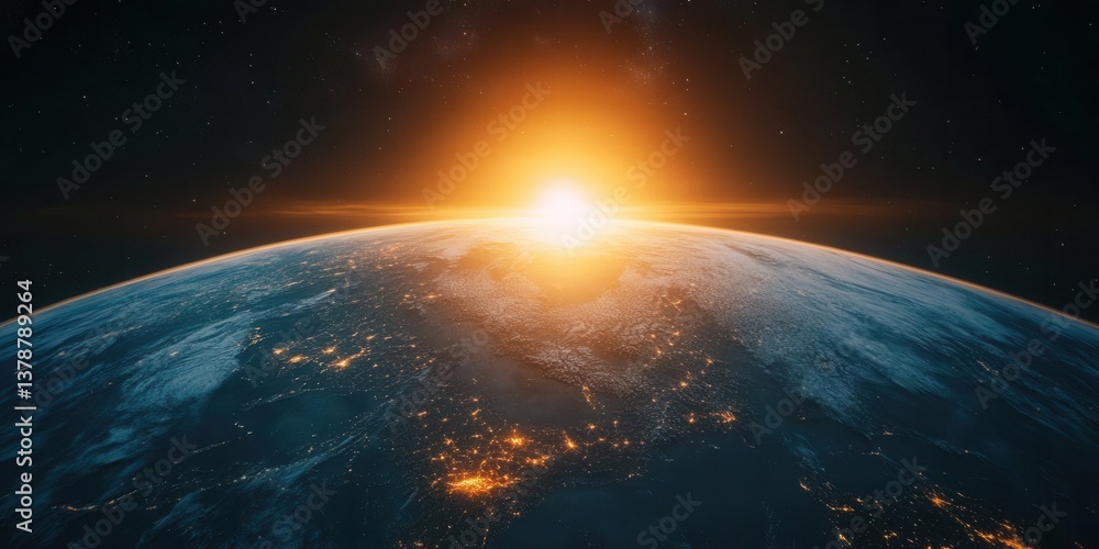 Stunning view of sunrise over Earth, showcasing natural beauty and cosmic wonder. Stunning view of sunrise over Earth, showcasing natural beauty and cosmic wonder.