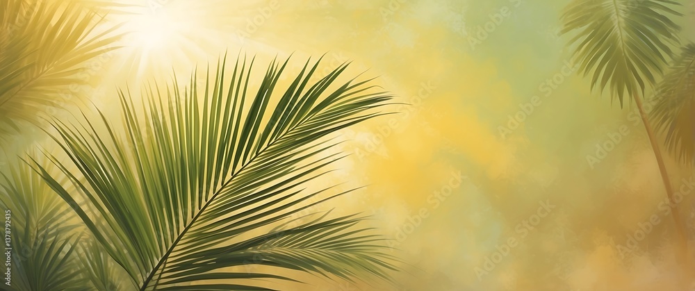 Tropical Paradise: Serene palm leaves gently sway in the warm sunlight, evoking a sense of tranquility and escape amidst the lush, natural backdrop. Tropical Paradise: Serene palm leaves gently sway in the warm sunlight, evoking a sense of tranquility and escape amidst the lush, natural backdrop.