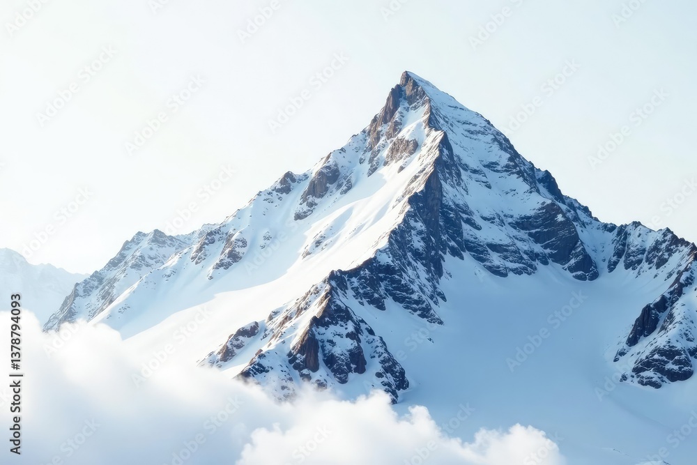 Fototapeta premium Snow-covered mountain peak, pristine white background , white, environment, high