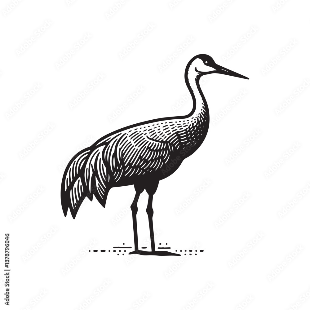 Fototapeta premium Simple Sandhill Crane Side View Vector Icon – Vintage Logo & Retro Illustration