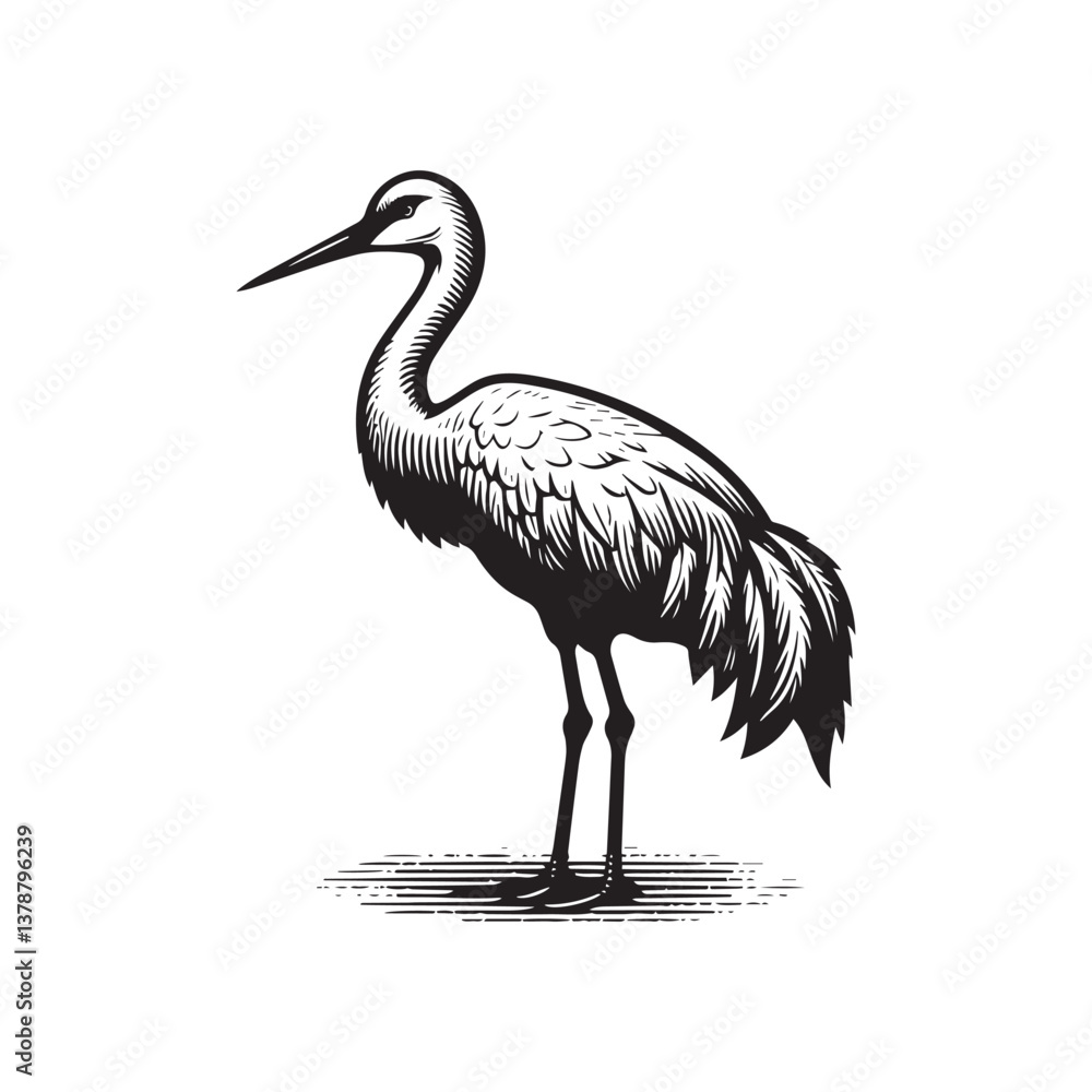 Obraz premium Simple Sandhill Crane Side View Vector Icon – Vintage Logo & Retro Illustration
