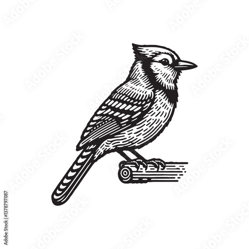 Simple Blue Jay Perched Vector Icon – Vintage Logo & Retro Illustration