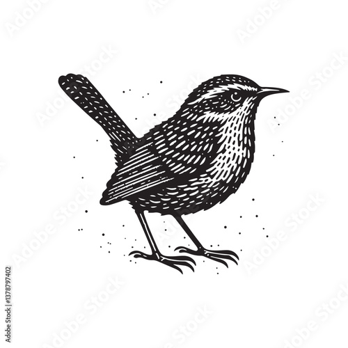 Cactus Wren Side View Vector Icon – Vintage Logo & Retro Illustration