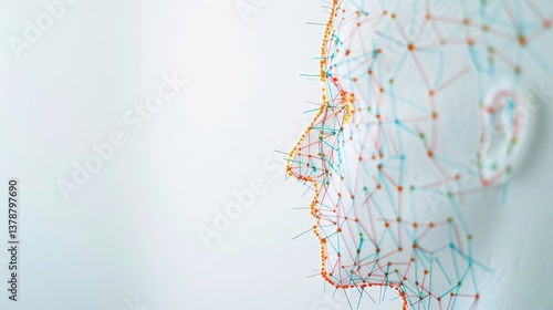 Abstract Human Head, Pins, Connections, Profile view of an abstract head made of pins and string.