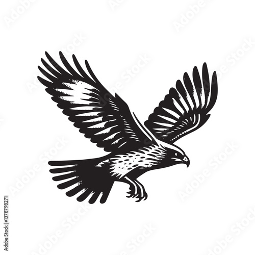 Simple Red-tailed Hawk Flying Vector Icon – Vintage Logo & Retro Illustration