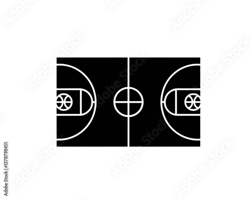 Basketball court icon vector in black color with white background.