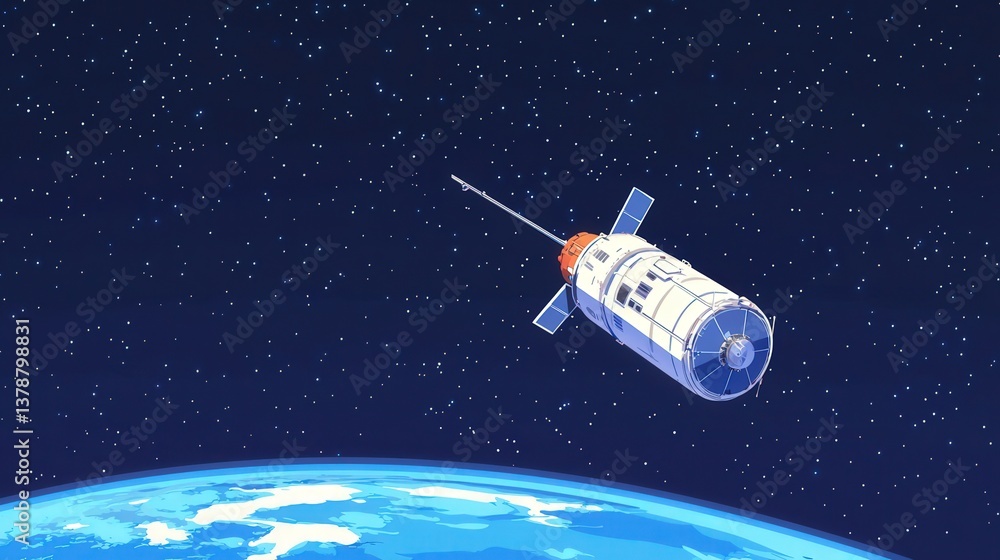 Fototapeta premium Satellite Orbiting Earth, Spacecraft in Earth's orbit. Space exploration, technology, and communication concept.