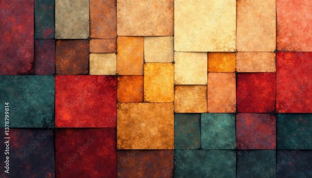 Fototapeta premium Abstract geometric tapestry, muted earth tones, contemporary, interior, shapes