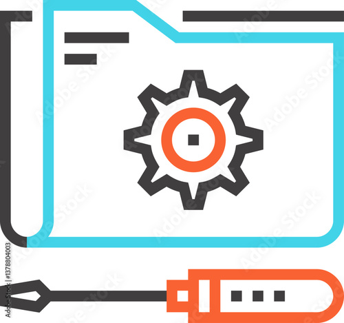 tech service flat line web icon concept