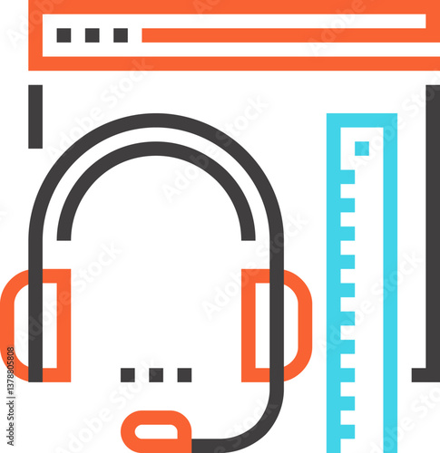 blended learning flat line web icon concept