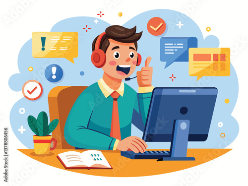 excited male customer call to helpline service