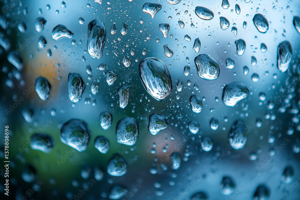 窓ガラスを伝う雨粒、光と雫の抽象的な風景 窓ガラスを伝う雨粒、光と雫の抽象的な風景