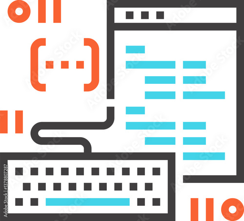 coding flat line web icon concept