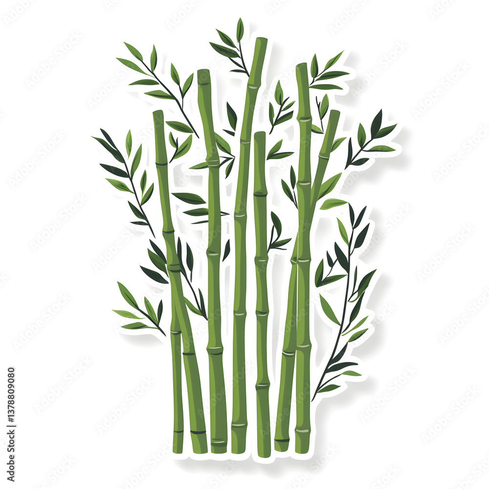 Obraz premium A vibrant arrangement of green bamboo stalks and leaves, symbolizing tranquility and nature's beauty.