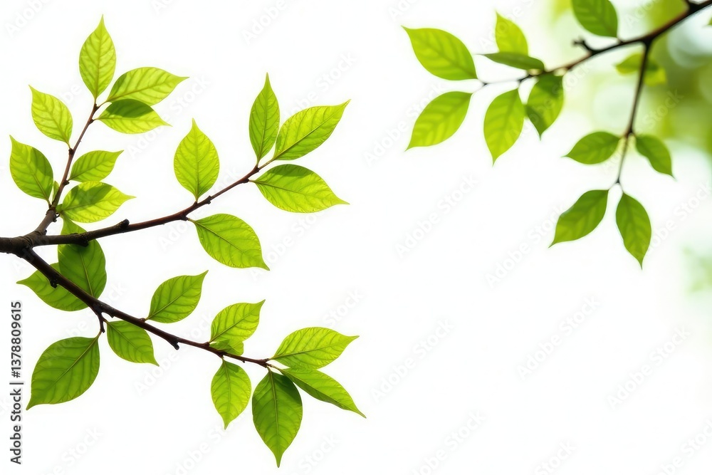 Varying branches with leaves isolated on white background, branches, closeup Varying branches with leaves isolated on white background, branches, closeup
