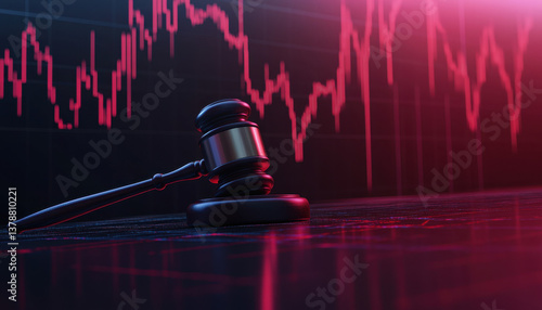A gavel sits prominently on a stock market graph illustrating an upward trend, symbolizing legal decisions impacting financial markets