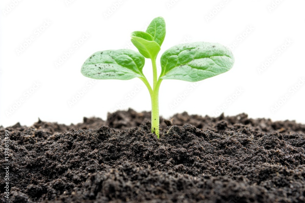 Young spinach seedling growing in fertile soil against white background Young spinach seedling growing in fertile soil against white background