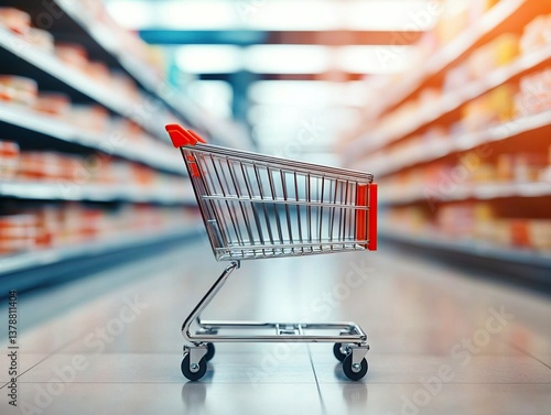 Wallpaper Mural Shopping cart in grocery store aisle retail environment modern perspective consumer experience Torontodigital.ca