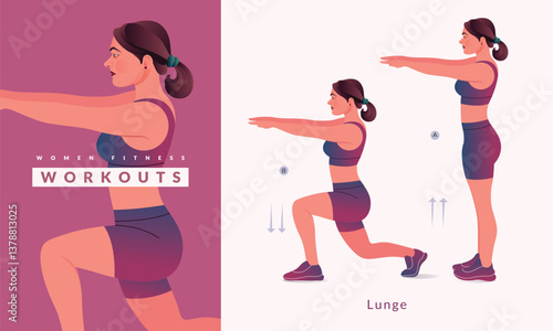 Lunge exercise, Woman workout fitness, aerobic and exercises.